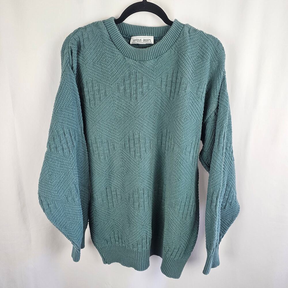 Vintage 1990s Serious Affairs USA Cotton Textured Knit Sweater Mens L Womens XL
